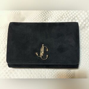 Jimmy Choo Suede Varenne Chain Clutch Black